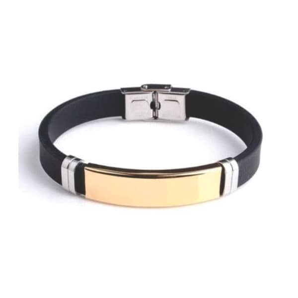 Bracelete em Metal e Couro Preto Personalizado