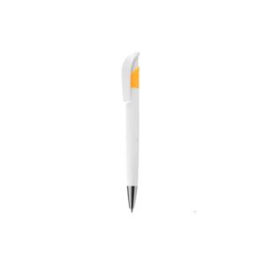 Caneta Plástica Branca com Detalhes Coloridos