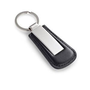 Chaveiro de metal e couro sintético para brindes
