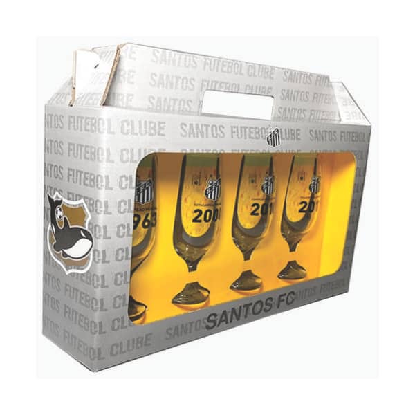 Jogo 4 Taças de Cerveja do Santos FC 300 ml com Caixa