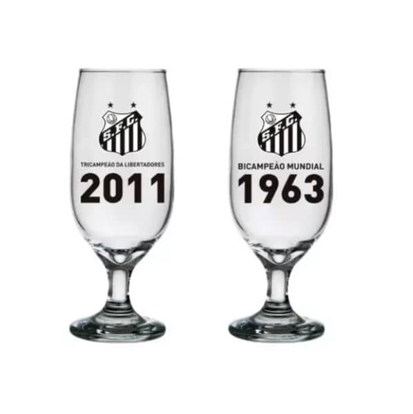 Jogo 4 Taças de Cerveja do Santos FC 300 ml com Caixa