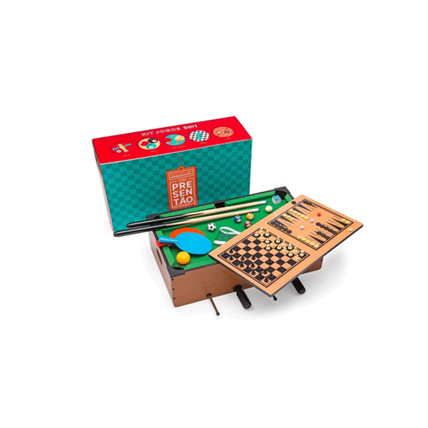 KIT Jogos 5 em 1 (Pebolim, Sinuca,Tênis de Mesa, Jogo de Xadrez e Gamão)