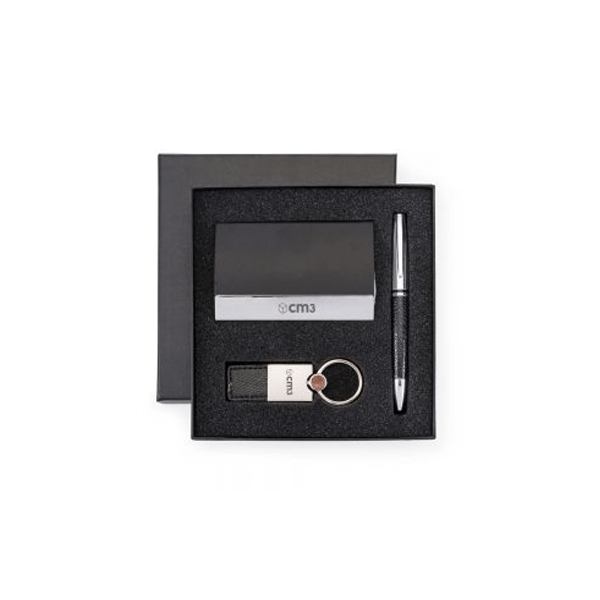 Kit Caneta Porta Cartão Metal e Couro Brinde