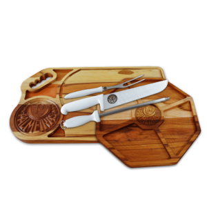 Kit Churrasco Petisqueira Faca, Garfo e Tábua