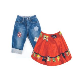 Kit Festa Junina Calça e Saia Remendo Personalizado