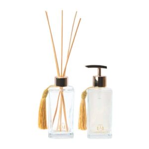 Kit Lavabo Dourado Vidro Luxo Saboneteira e Difusor