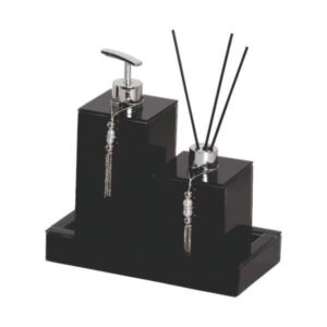 Kit Lavabo Luxo Preto Difusor de Varetas e Saboneteira