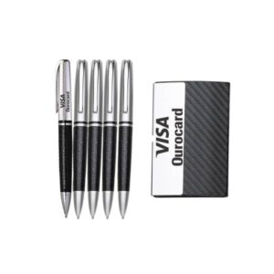 Kit 5 Canetas e Porta Cartão em Couro Sintético Brinde