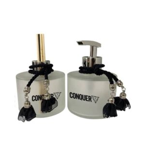 Kit Banheiro Lavabo Luxo Fosco Prata Brilho Preto Difusor Dispenser Saboneteira