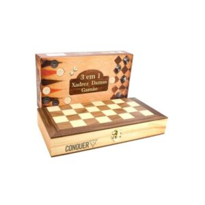 Kit com Jogo de Xadrez, Gamão e Dama - Tabuleiro 24 X 24CM